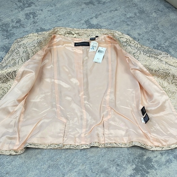 NWT Dana Buchman Floral Metallic Brocade Jacquard Evening Jacket Peach Gold 12 - Picture 12 of 13